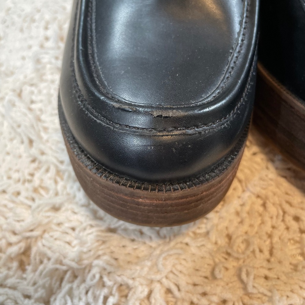 Franco Sarto Katra Black Platform Clog Mules Gold Chain Link Loafer‎ Heel 8M - Picture 9 of 9